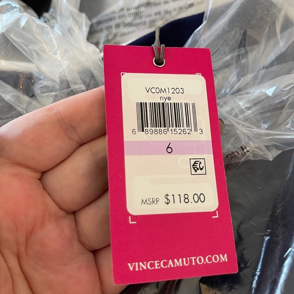 NWT Vince Camuto Striped Shift Dress, Navy Blue Yellow Gold Designer Mini Dress - Picture 5 of 5